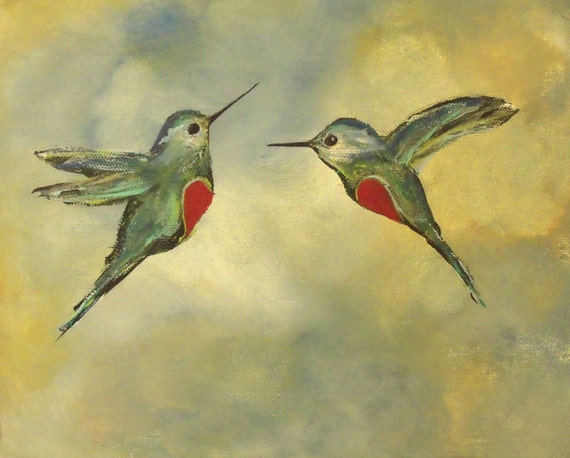 Items similar to Romantic Hummingbirds Print, Heart for Couples, 8x10 ...