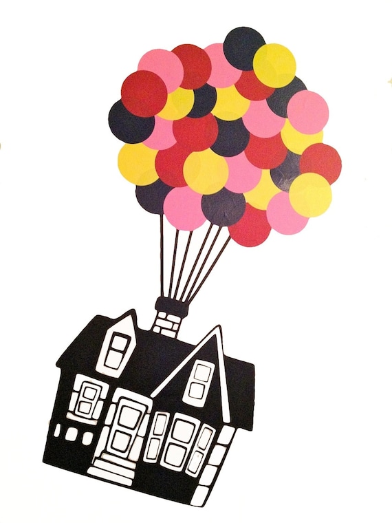 iFloatingi iHousei with 32 hot air Balloons vinyl Wall DECAL UP