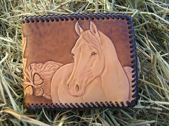 Mens Leather Wallet with Horse and Oak by SportsmanLeatherwork