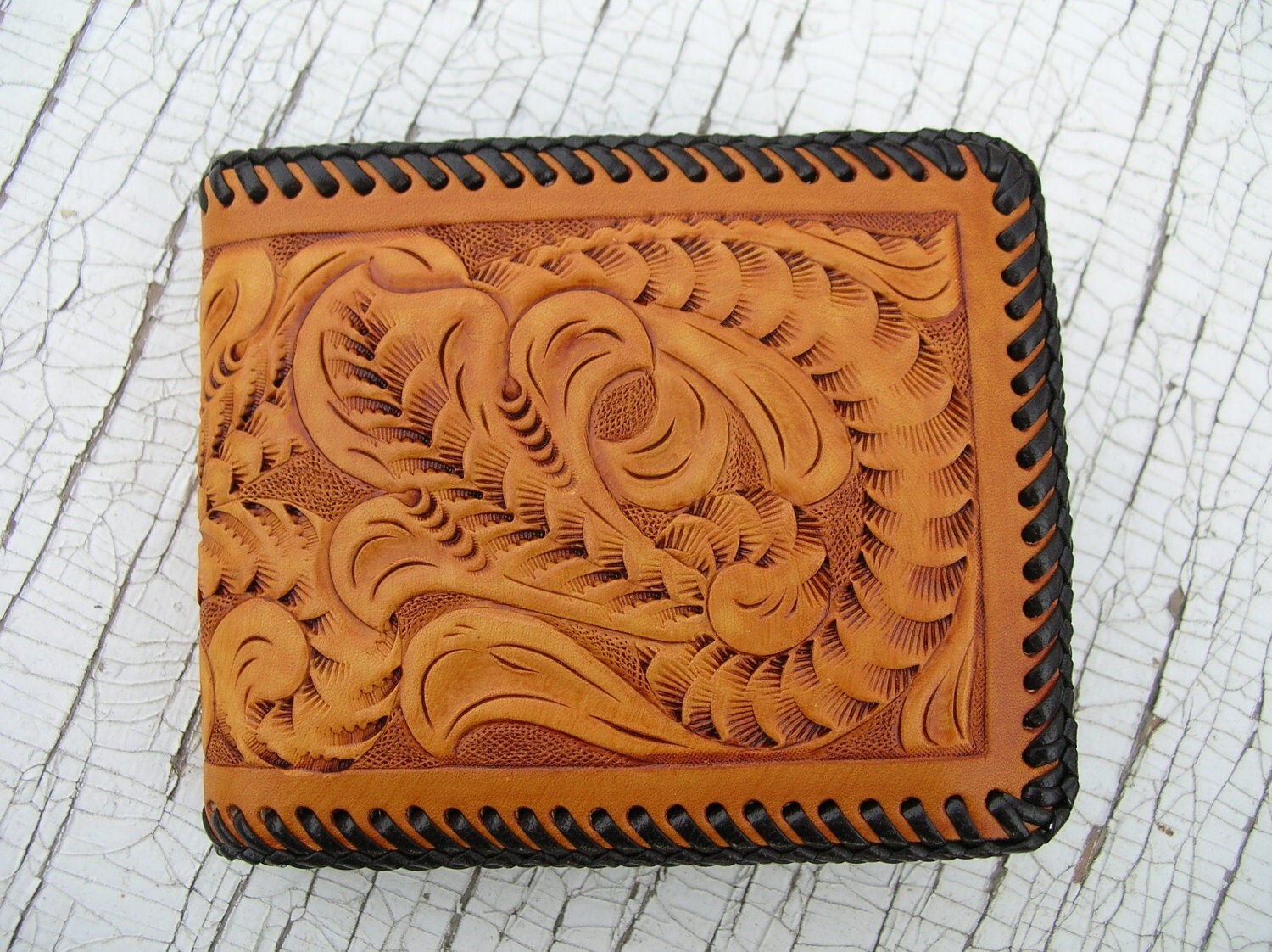 Leather Wallet With Vintage Floral Design