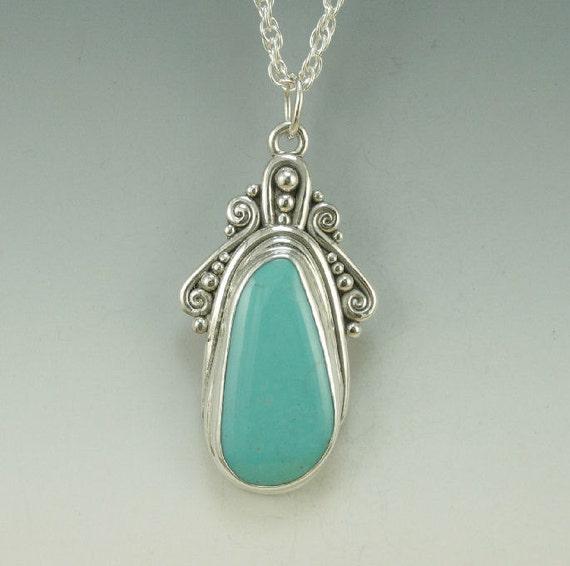 Unique Sterling Silver Turquoise Pendant by DenimAndDiaJewelry