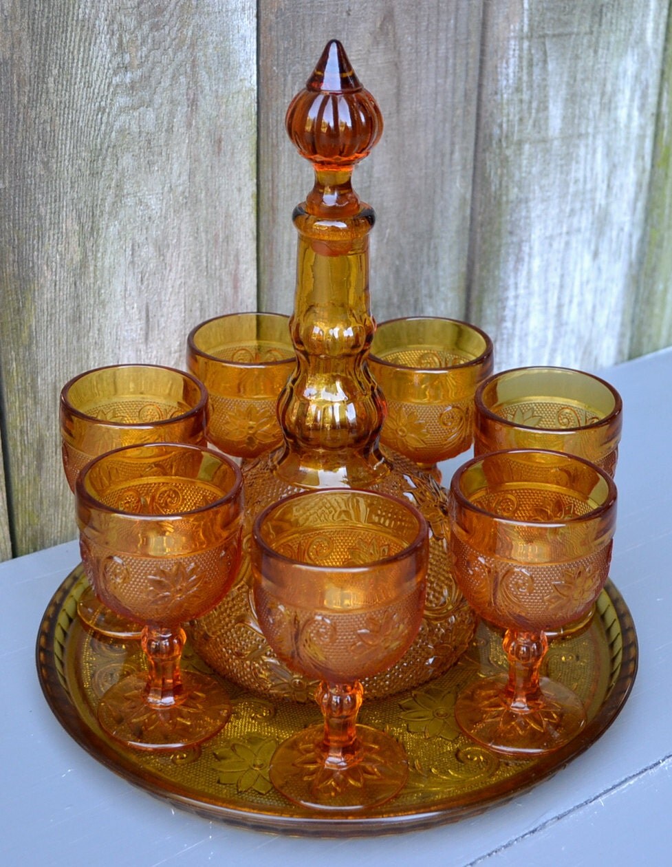 20 0FF SALE Decanter Set Vintage Amber Tiara Glass