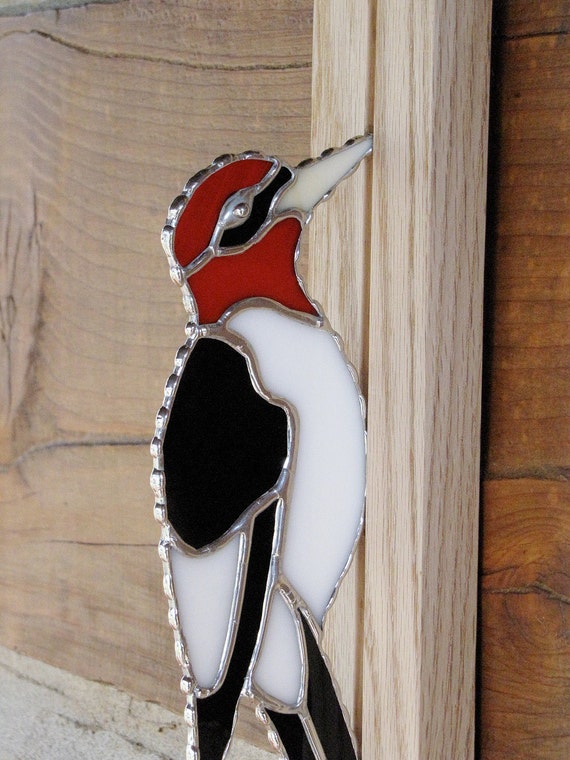 Items similar to Stained Glass Suncatcher - Red Headed Woodpecker Bird