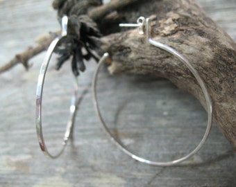 Sterling silver hoop earrings, metalsmith earrings, hand forged hoop earrings, post hoops, metalwork hoops, metalsmith jewelry