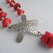 Summer Starfish Necklace - one of a kind handmade Sterling silver starfish with red bamboo coral slices on chunky sterling silver metalwork