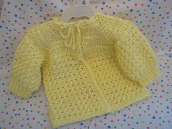 Yellow Crochet Baby Sweater - Tunisian Crochet 0-6 Month - Handmade