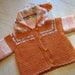 Orange Crochet Baby Girl Sweater with Hood - Tunisian Crochet 0-6 Month - Handmade