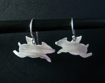 Flying Pig Earrings - Quirky Silver Pig Jewelry - When Pigs Fly - Whimsical Pig Gifts