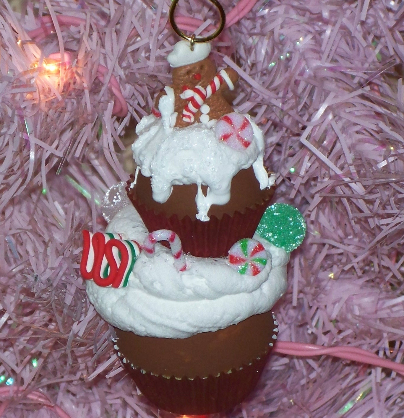 Gingerbread Man Fake Cupcake for Christmas Decorations Holiday Decor Shop Displays, Stacked Christmas Cupcakes, Secret Santa Gifts