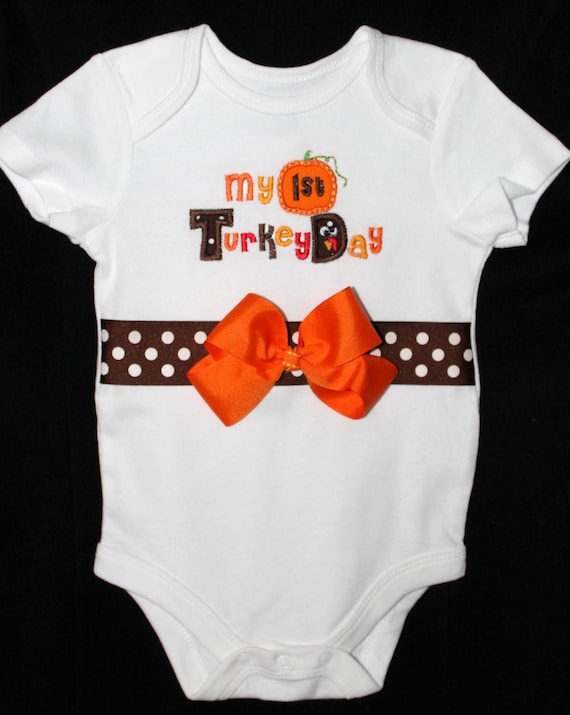 My First Thanksgiving Turkey Day Onesie by MudpiesandDandelions