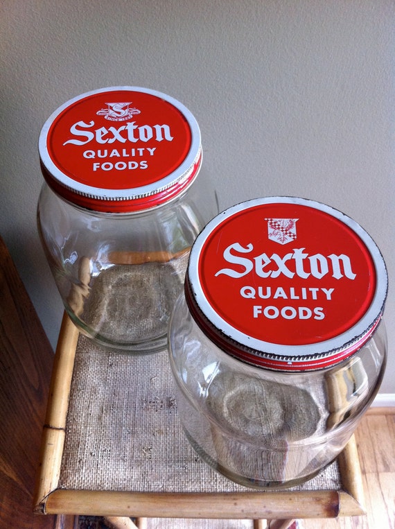 Vintage Large Glass Jars Storage Kitchen Red Food