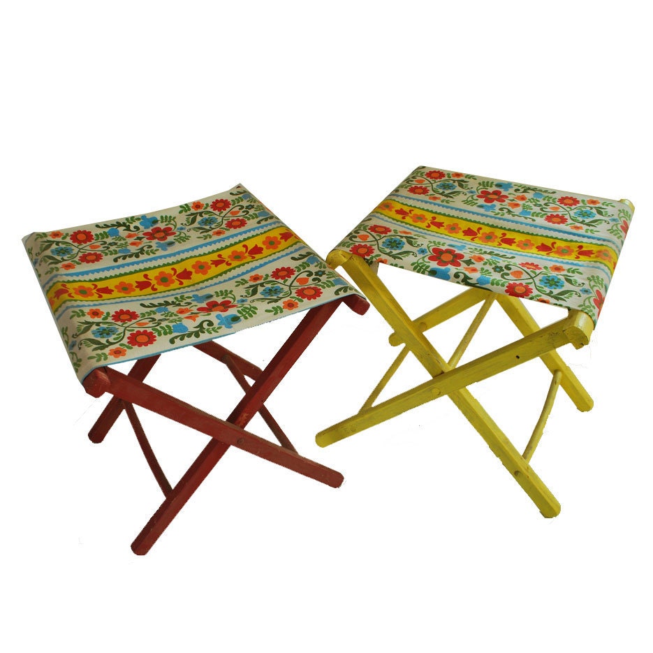 Retro Fabric Canvas Folding Camp Stool W Swedish Fabric   Il Fullxfull.281465914 