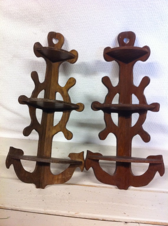 Set of Two Nautical Anchor Ship Wheel Corner Shelves