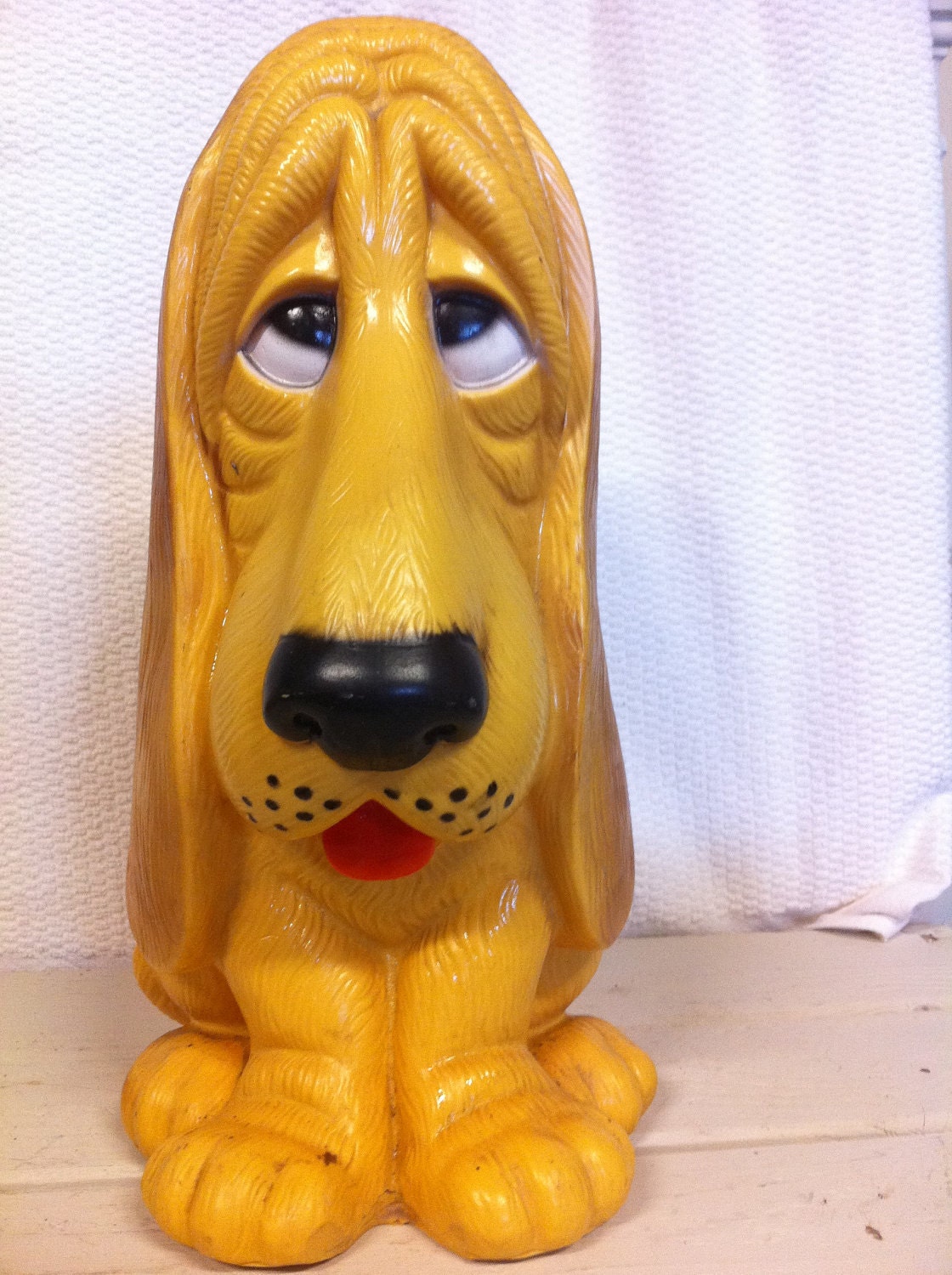Vintage Large Plastic Basset Hound Piggy Bank with Sad Eyes