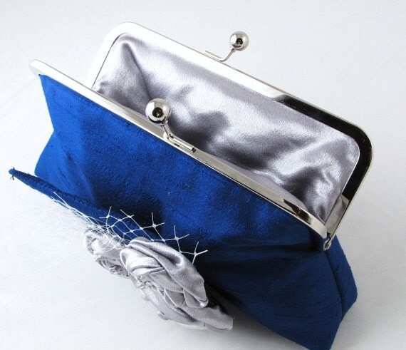 royal blue and silver clutch bag