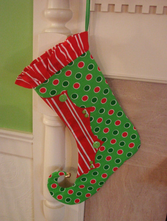 Christmas Stocking elf boot in stock ready to ship by MimisWhimsey