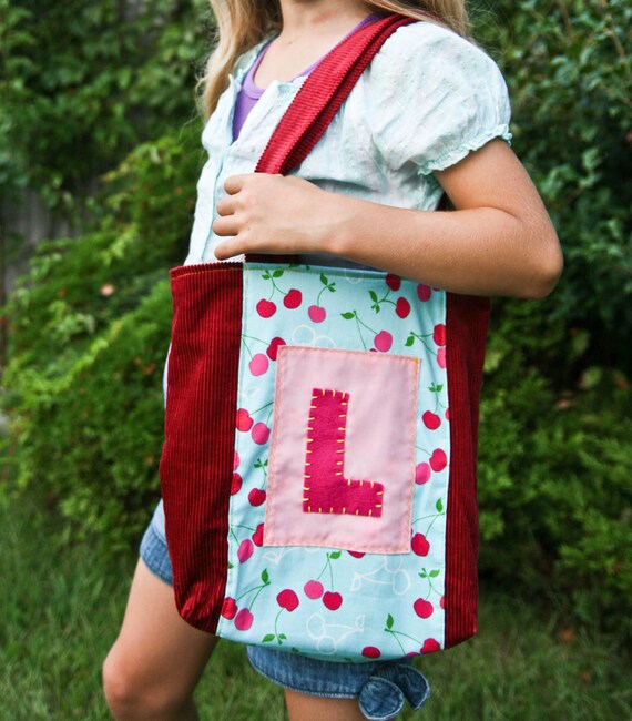 Personalized Handbag, Pink Turquoise Cherry Tote Bag for Girls Il_570xn