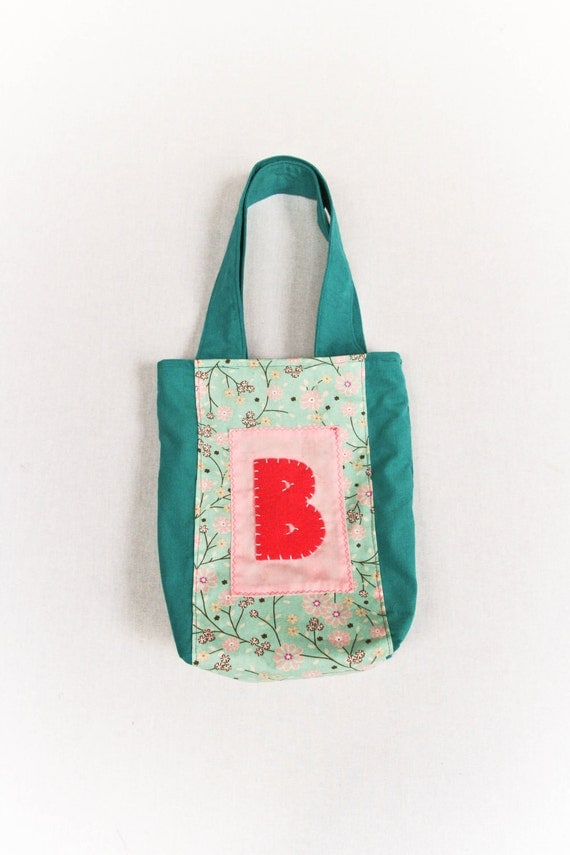 Personalized Handbag, Teal Tote Bag for Girl, Pink Cherry Blossom ...