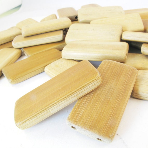 50 FLAT WOOD bead tiles rectangular beads brooch blank
