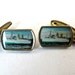 antique CUNARD CRUISE line cuff links. gilt cuff links. hand painted cuff links. circa 1930 NO.00411