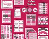 Sale 70% off DIY Mod Valentines Day Party PRINTABLE Deluxe Package Pink red grey hearts chevron- Cupcake Express Il_170x135