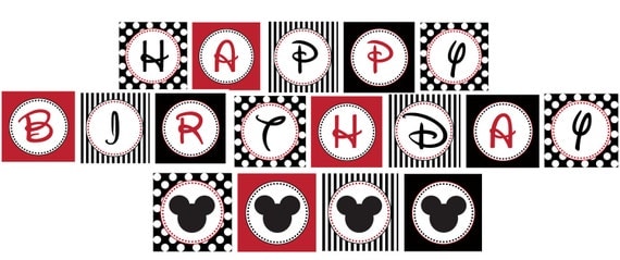 Diy Mickey Mouse Birthday Party Printable Banner Sign Red 7205