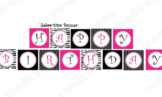 diva-zebra-birthday-banner-collection-printable-party-hot-pink-black