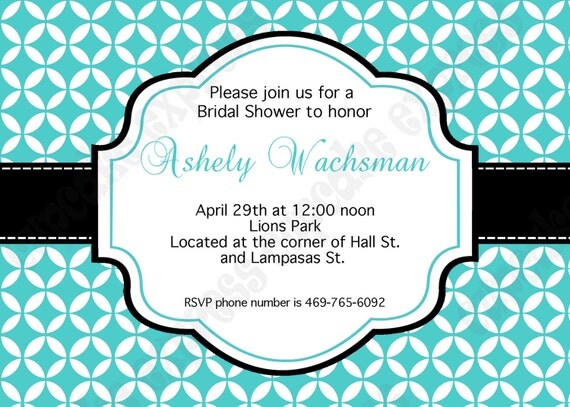 DIY Bridal Shower Tiffany PRINTABLE Invitation 5x7 Teal, Black, White damask Need them Printed Just ask.... Il_570xn