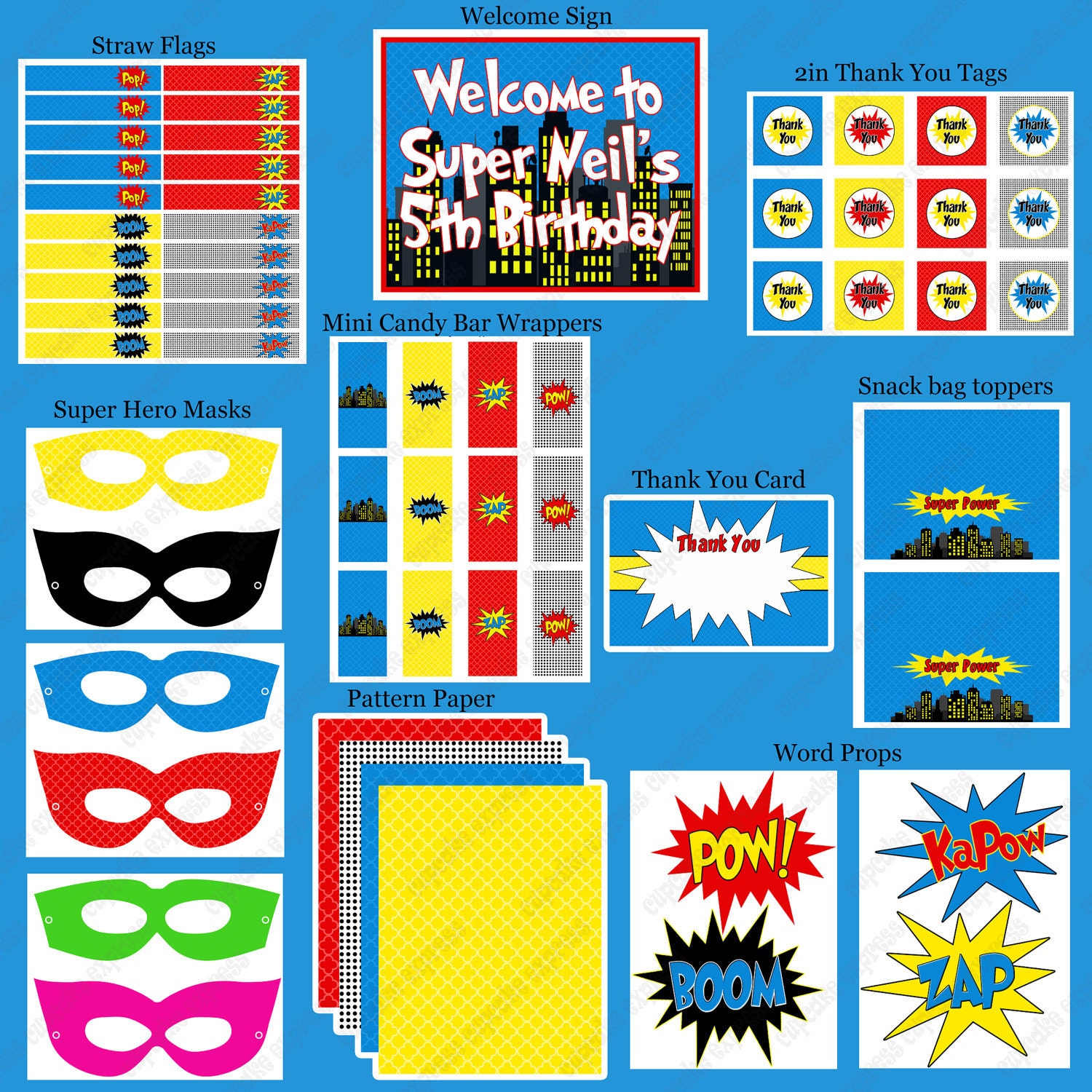 INSTANT DOWNLOAD diy Super Hero Birthday Printable Party Thank
