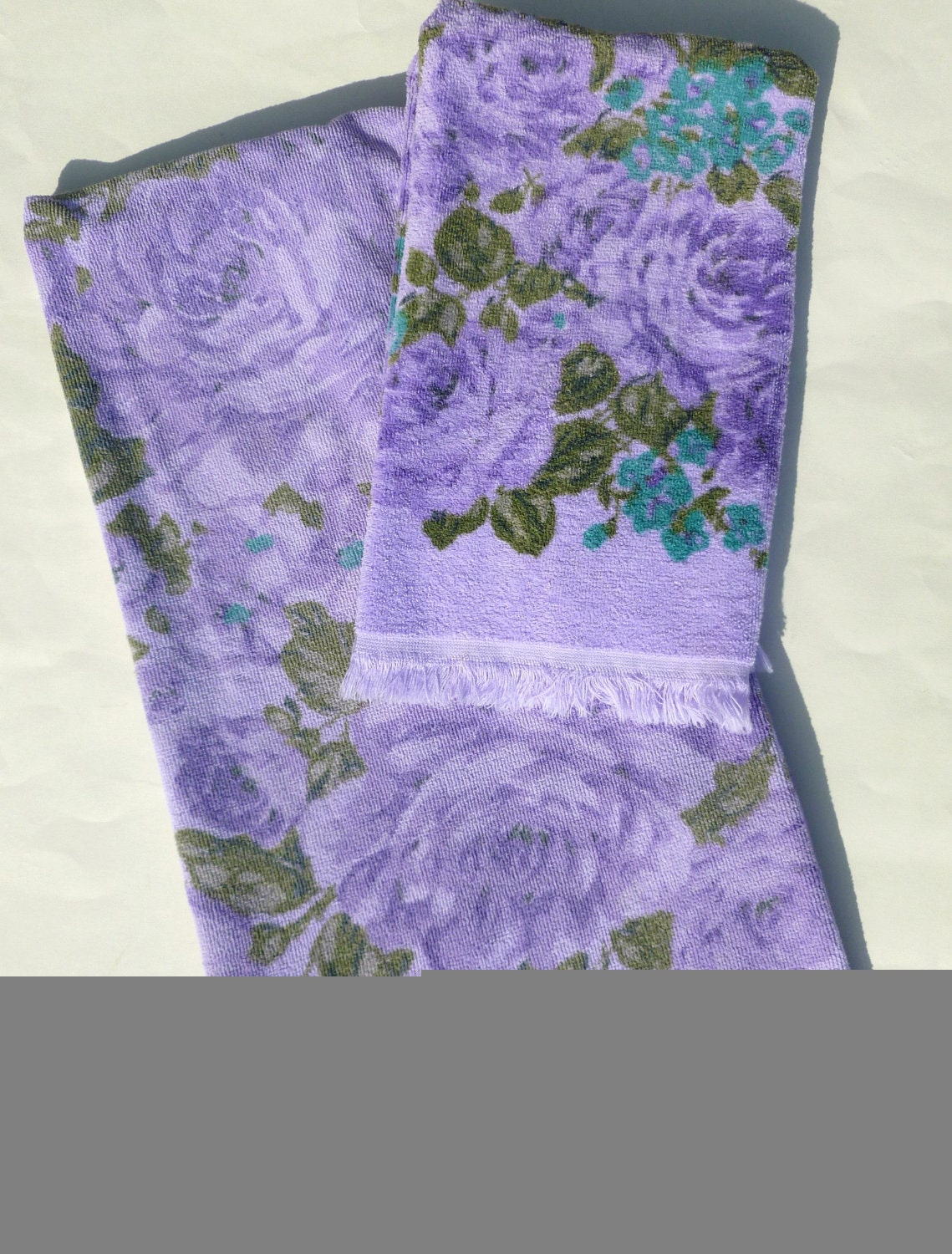 Floral Bath Towels Set in Lilac Purple Turquoise and Green