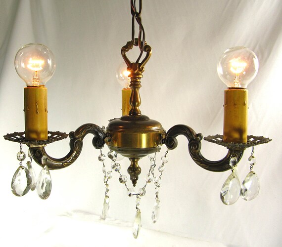 Heavy Solid vintage  Vintage Chandelier Mid Brass Cast  Prisms chandelier Lights Antique prisms 3