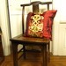 Pillow Velvet Embroidered with Satin Square Burgundy Beige Gold