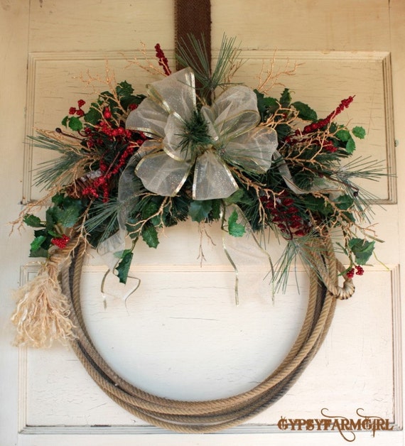 Western Lariat Rope Cowboy Christmas Wreath Price Reduced