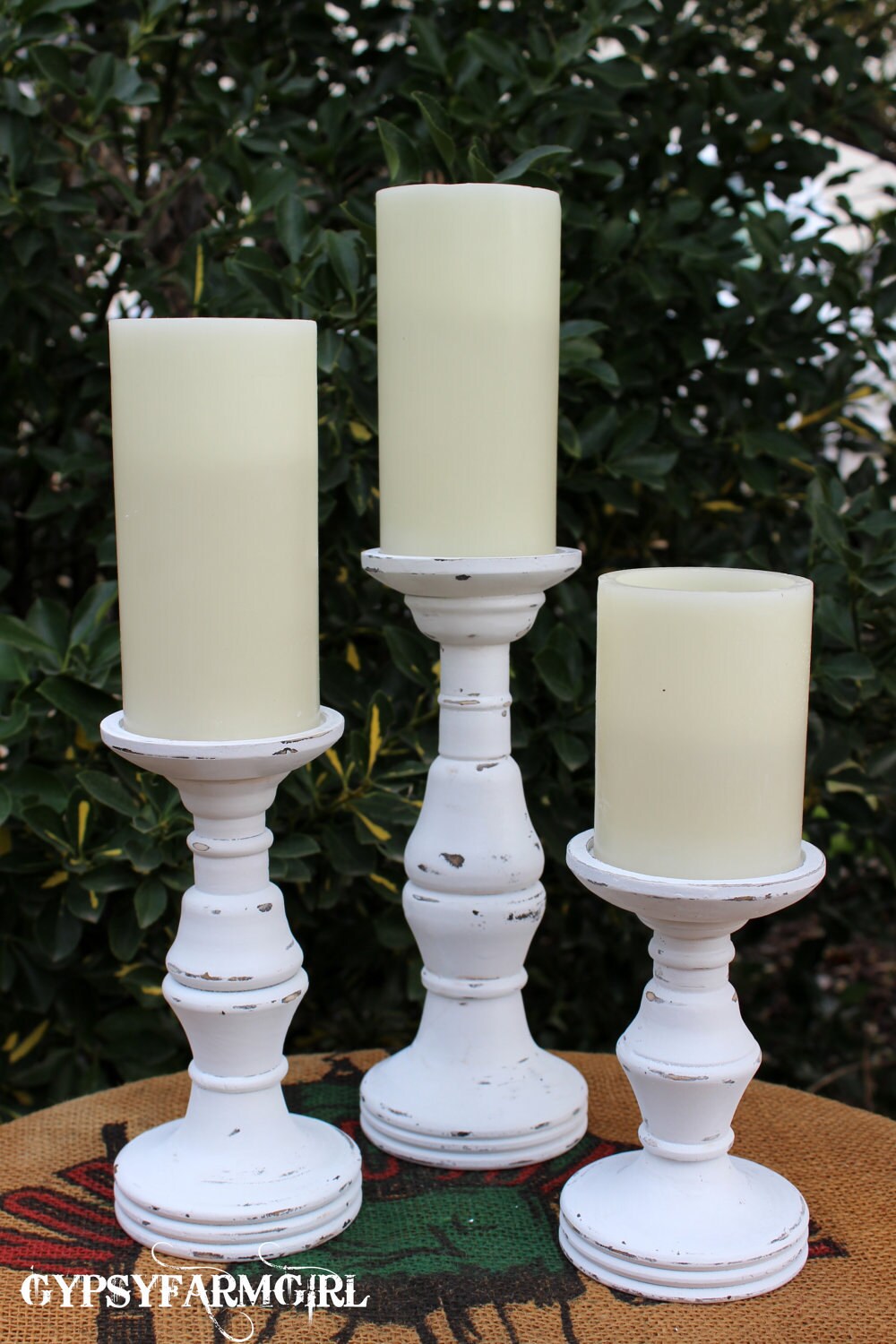 Set of 3 White Distressed Candle Holders Candle Sticks