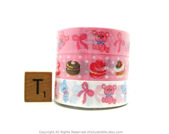 Teddy Bears and Macaroons Kawaii Tape Set of 3 by Prime Nakamura