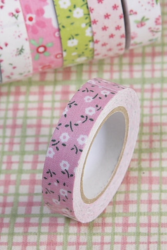 White Daisies on Pink Cotton Fabric Tape 1.5cm x by chickydoddle