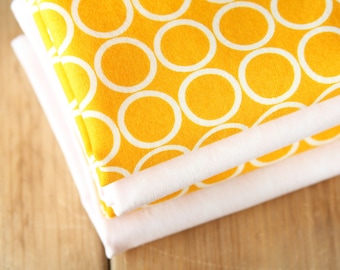 Fabric Napkins - AS SEEN IN Parenting magazine (April 2012) Yellow with White Circles - Set of 4 Reversible Cloth