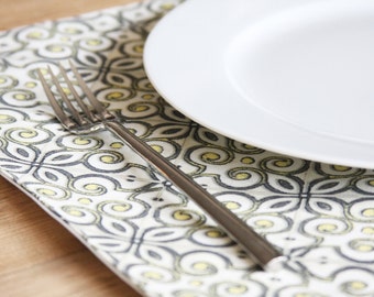 Fabric Placemats - Grey with Yellow Design - Set of 4