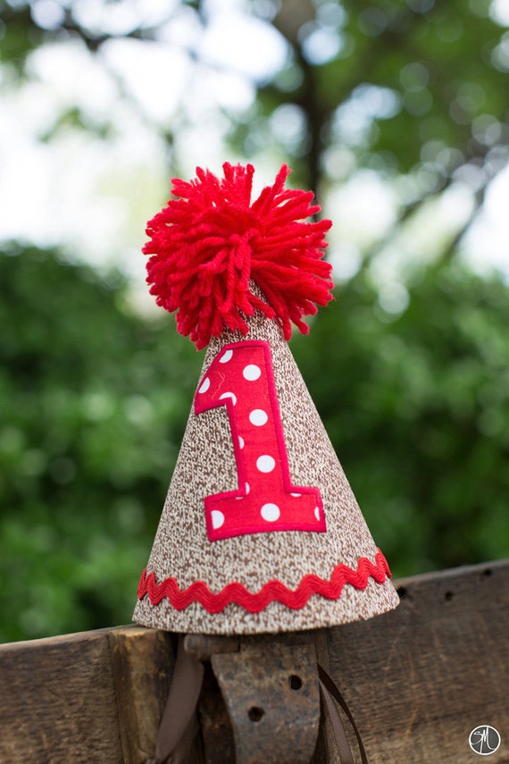 Custom Sock Monkey Birthday Hat 