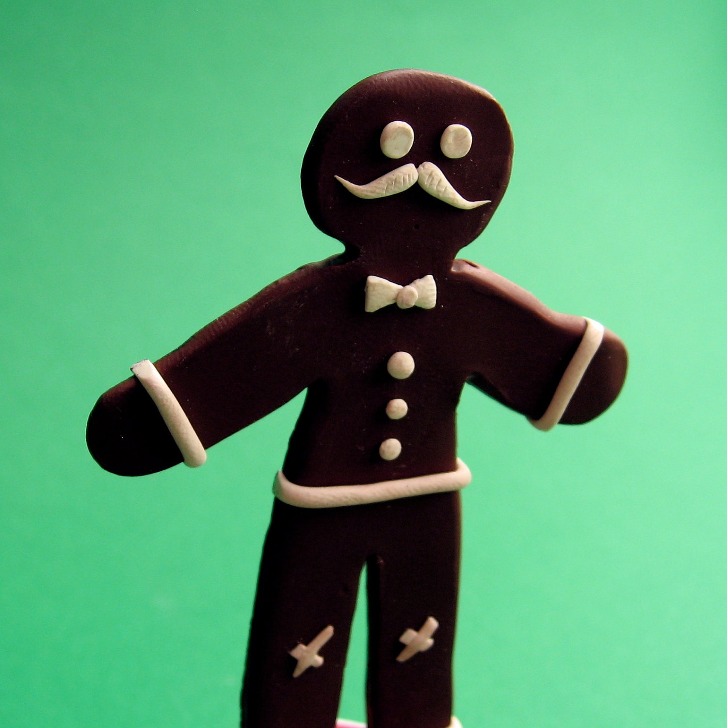 Gingerbread Man - OOAK Handmade Holiday Sculpture - Mustache