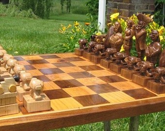 Chess Set Jolly Roger Band Chess Set on etsy handcarved custom chess sets, custom chess pieces, and custom chess boards