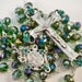 Handmade St. Patrick Rosary, Emerald Crystal Rondelle Beads, Matching Enamel & Pewter Center and Crucifix