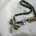 Dragonfly, Flowers and Green Gemstone Necklace