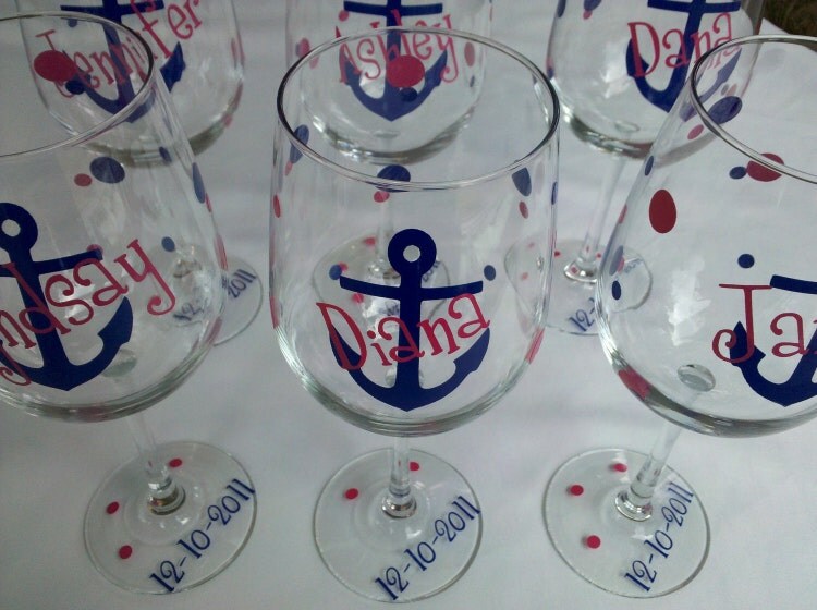 Anchor wine glasses 1 bridesmaids gift wine by WaterfallDesigns