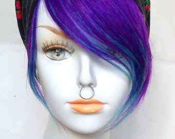 Dark Deep Purple and Teal Turquoise Blue Green Aqua 100% Human Hair Clip in Bang Fringe Hair Extension