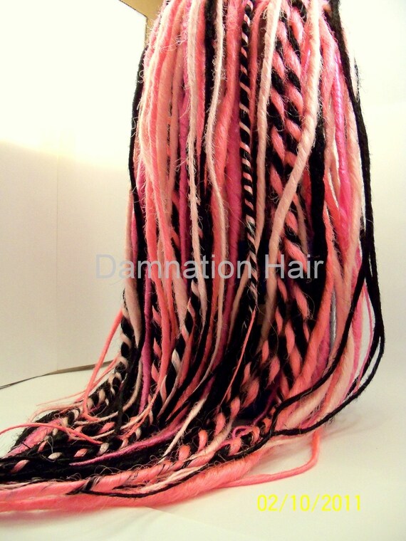 80 Synthetic Dreads Hot Pink Black Dreadlock Hair Extensions