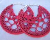 Burgundy/Maroon red Lacy Crochet Hoop Earrings