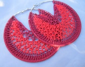 Burgundy with red Lacy Crochet Hoop Earrings
