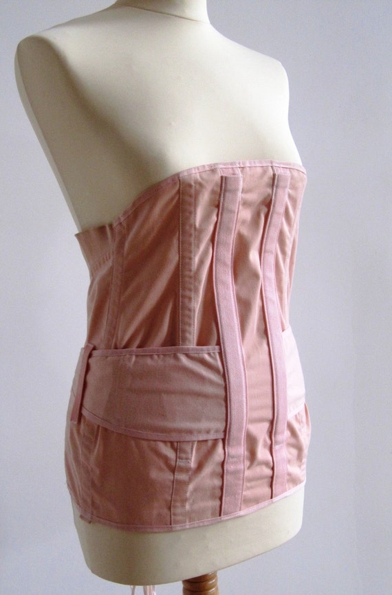 Vintage Surgical Pink Belted Boned Corset Girdle by violentvintage