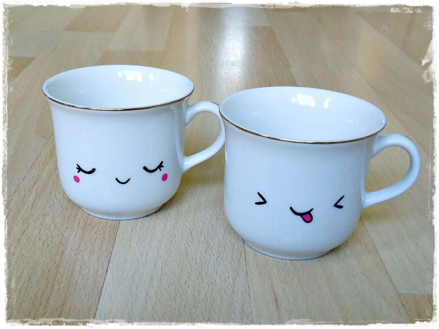 Kawaii vintage handpainted cups